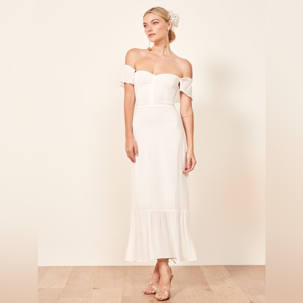 Reformation Off-Shoulder White Dress
